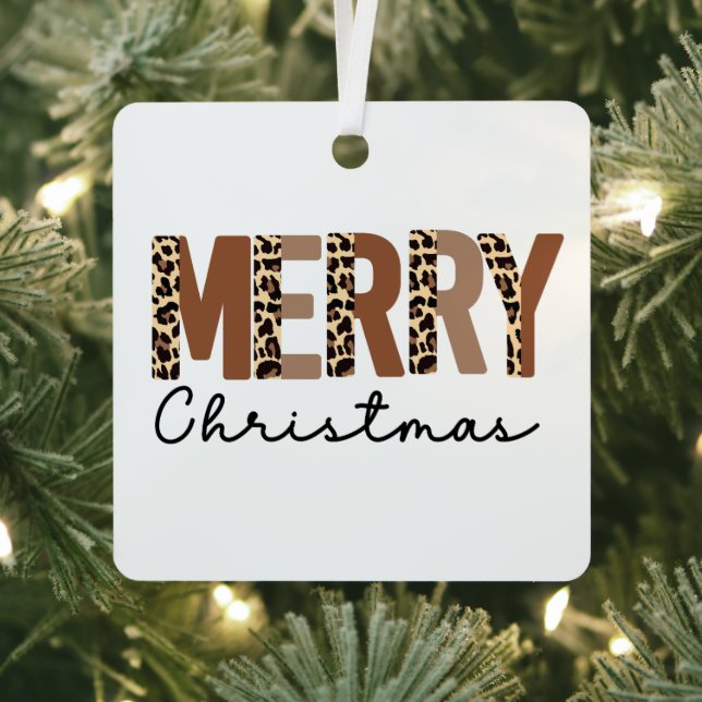 "Merry Christmas" Modern Colour Block Leopard Boho Metal Tree Decoration (Insitu)