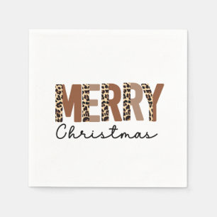 "Merry Christmas" Modern Colour Block Leopard Boho Napkin