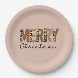 "Merry Christmas" Modern Colour Block Leopard Boho Paper Plate