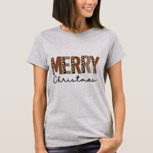 "Merry Christmas" Modern Colour Block Leopard Boho T-Shirt