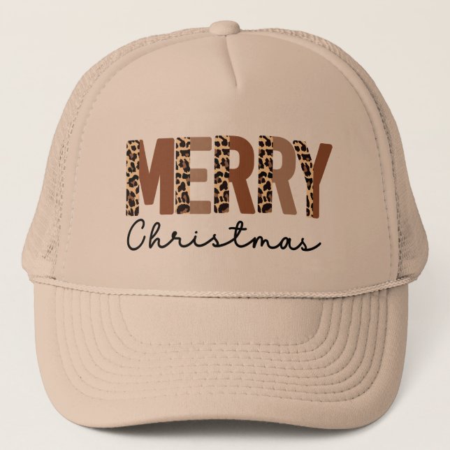 "Merry Christmas" Modern Colour Block Leopard Boho Trucker Hat (Front)