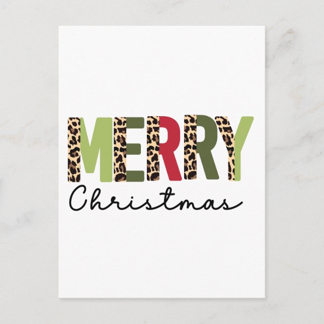 "Merry Christmas" Modern Colour Blocked Leopard  Postcard (Front)