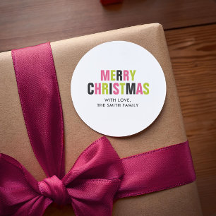"Merry Christmas" Modern Colourful Christmas Classic Round Sticker