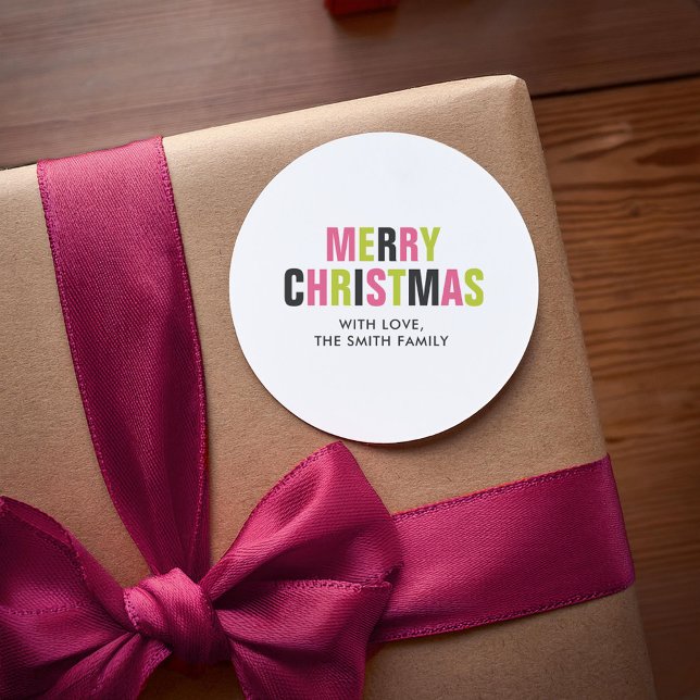 "Merry Christmas" Modern Colourful Christmas Classic Round Sticker (Creator Uploaded)