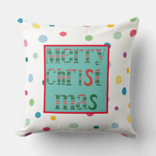 Merry Christmas modern colourful dot pattern white Cushion