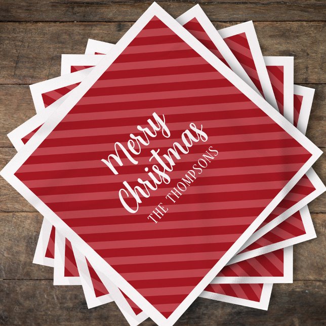 Merry Christmas Modern Cute Festive Red Minimalist Napkin (Merry Christmas whimsical striped paper napkins. )