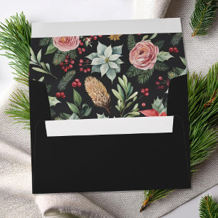 Merry Christmas Modern Dark Floral Holiday Card Envelope