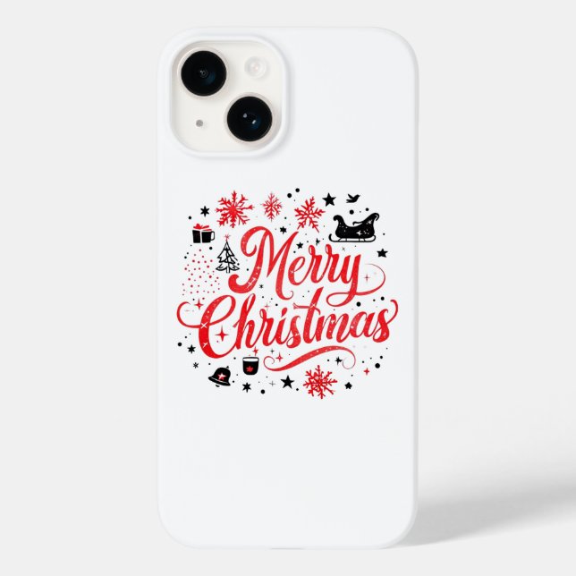 Merry Christmas Modern Design | Red & White Case-Mate iPhone Case (Back)