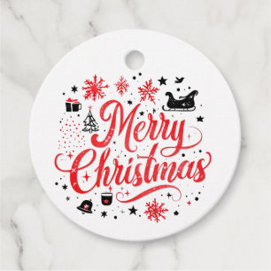 Merry Christmas Modern Design Red & White Favour Tags