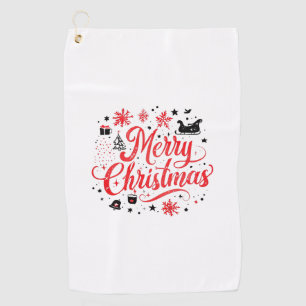 Merry Christmas Modern Design Red & White Golf Towel