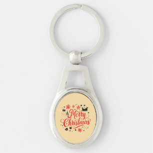 Merry Christmas Modern Design Red & White Key Ring