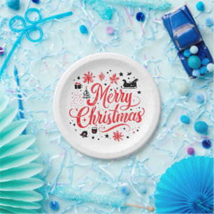 Merry Christmas Modern Design   Red & White Paper Plate