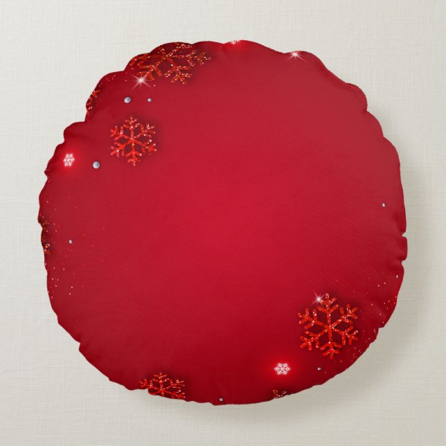 Merry Christmas Modern Design | Red & White Round Cushion (Front)