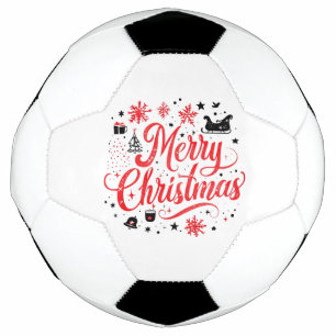 Merry Christmas Modern Design Red & White Soccer Ball