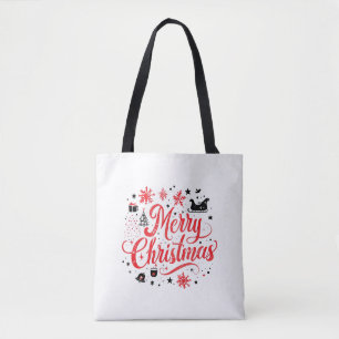 Merry Christmas Modern Design   Red & White Tote Bag