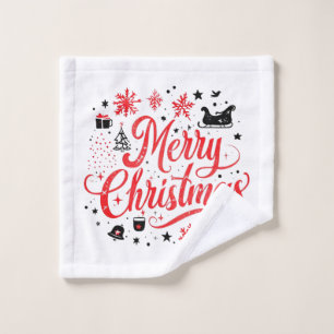 Merry Christmas Modern Design Red & White Wash Cloth