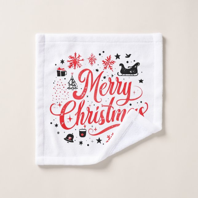 Merry Christmas Modern Design | Red & White Wash Cloth (Wash Cloth)