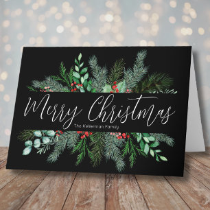 Merry Christmas Modern Elegant Greenery Holiday Card