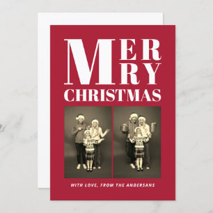 Merry Christmas Modern Family 2 Photo Collage Red Holiday Card
