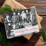 Merry Christmas | Modern Family Group Photo Holiday Card<br><div class="desc">Beautiful photograph holiday card with a simple, modern, minimalist “Merry Christmas” quote banner in a cherry red text on a semi-transparent overlay background. This versatile card can be personalized with your own photograph, family name and year to make a truly unique and bespoke card for the festive season. The inside...</div>