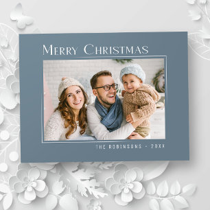 Merry Christmas Modern Family Photo Elegant Simple Holiday Postcard