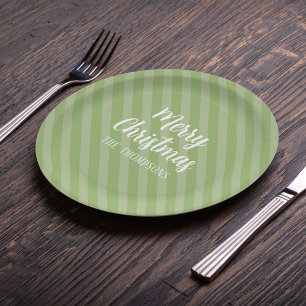 Merry Christmas Modern Festive Green Minimalist Paper Plate
