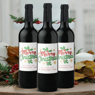 Merry Christmas Modern Festive Rustic Typography  Wine Label