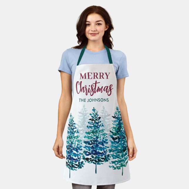 Merry Christmas Modern Forest Trees Womens Apron (Worn)