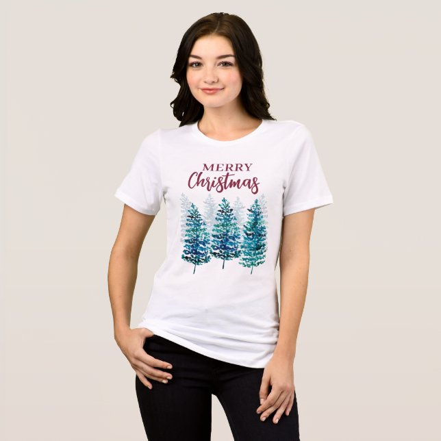 Merry Christmas Modern Forest Trees Womens T-Shirt Tri-Blend Shirt (Front Full)