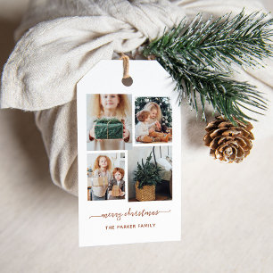 Merry Christmas Modern Four Photo Collage Gift Tags