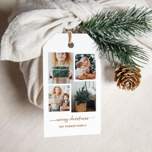 Merry Christmas   Modern Four Photo Collage Gift Tags