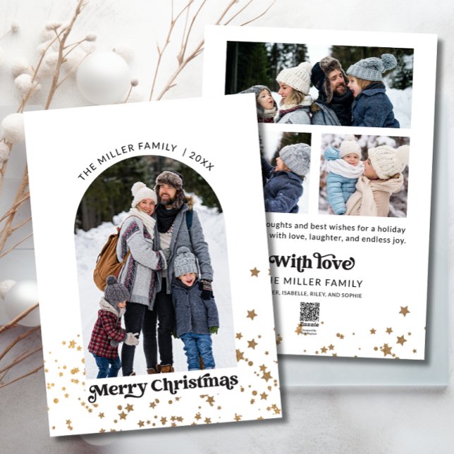 Merry Christmas Modern Four Photo Collage Holiday Card (4 photo christmas card)