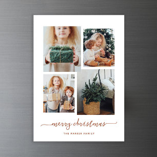 Merry Christmas Modern Four Photo Collage Magnetic Invitation