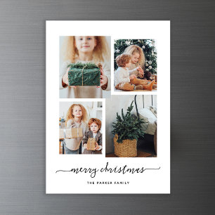 Merry Christmas Modern Four Photo Collage Magnetic Invitation