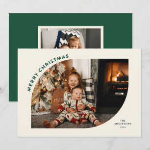 Merry Christmas Modern Frame Green Letters Holiday Card
