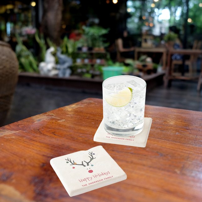 Merry Christmas modern funny reindeer white Stone Coaster (Creator Uploaded)