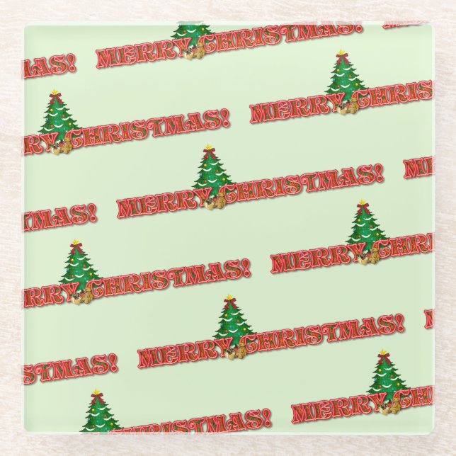 Merry Christmas Modern Gift Glass Coaster (Front)