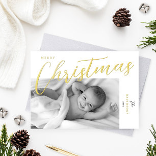 Merry Christmas Modern Gold Script Photo