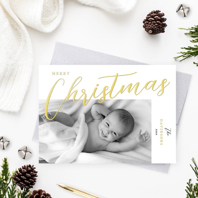 Merry Christmas Modern Gold Script Photo (Creator Uploaded)