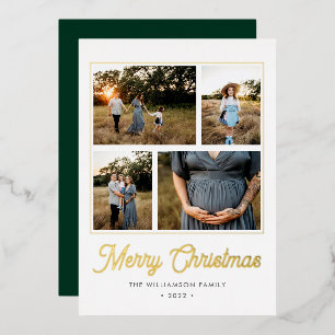 Merry Christmas Modern Green Script 4 Photo Gold