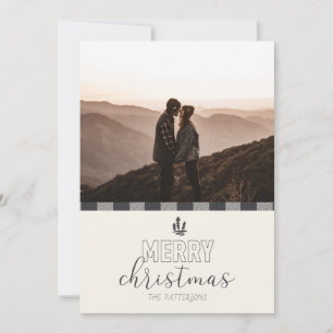 Merry Christmas Modern Grey Buffalo Plaid Card