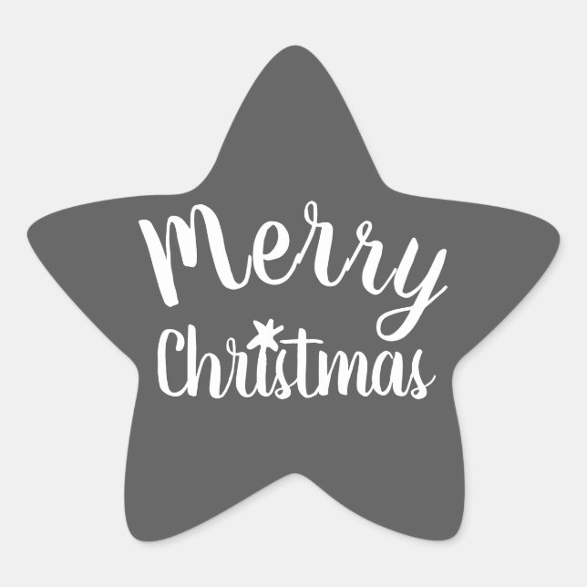 Merry Christmas Modern Grey Star Sticker (Front)