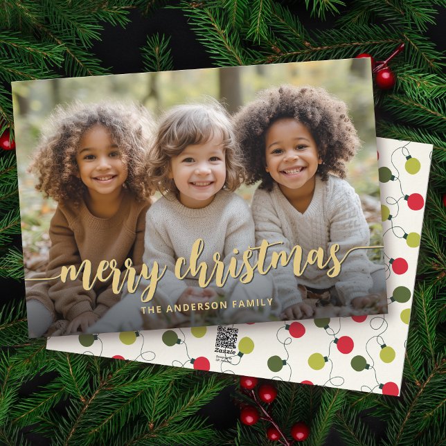 Merry Christmas Modern Hand Lettered Family Photo Holiday Card (Creator Uploaded)