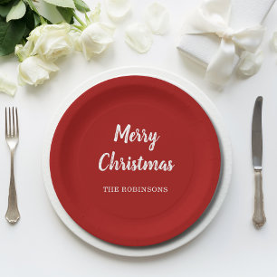Merry Christmas Modern Holiday Paper Plate