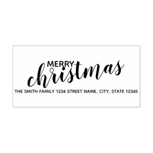 'Merry Christmas' Modern Holiday Return Address Rubber Stamp