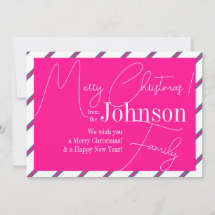 Merry Christmas Modern Hot Pink and Green Holiday Card