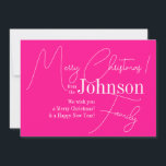 Merry Christmas Modern Hot Pink Holiday Card<br><div class="desc">This is a modern, Merry Christmas design. It is in trending hot pink and white. It has the message, "Merry Christmas! from the Johnson Family", "We wish you a Merry Christmas & a Happy New Year!" in white stylish typography script. It has the same message on the front and back....</div>