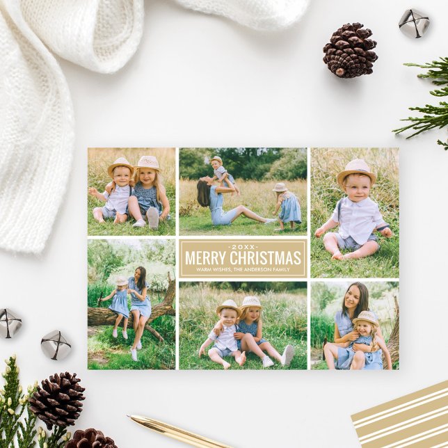 Merry Christmas Modern Kraft Tan Photo Collage Holiday Card (Creator Uploaded)