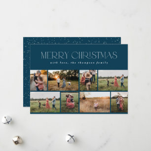 Merry Christmas Modern Minimal Navy Blue Photo Holiday Card