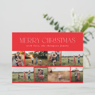 Merry Christmas Modern Minimal Red Eight Photo Holiday Card